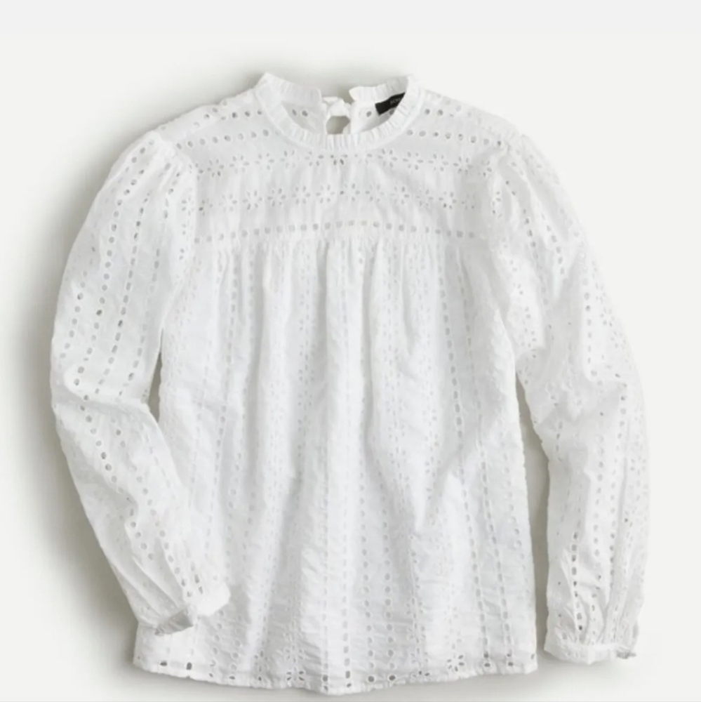 J. Crew Tie Back Top Ditsy Eyelet White SZ Medium